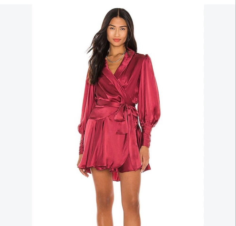 Zimmermann 100% Silk Wrap Mini Dress Red Burgundy Belted Sz 2 (US 6-8)